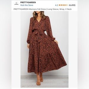 PRETTY GARDEN LONG SLEEVE ANIMAL PRINT MAXI WARP DRESS NWT